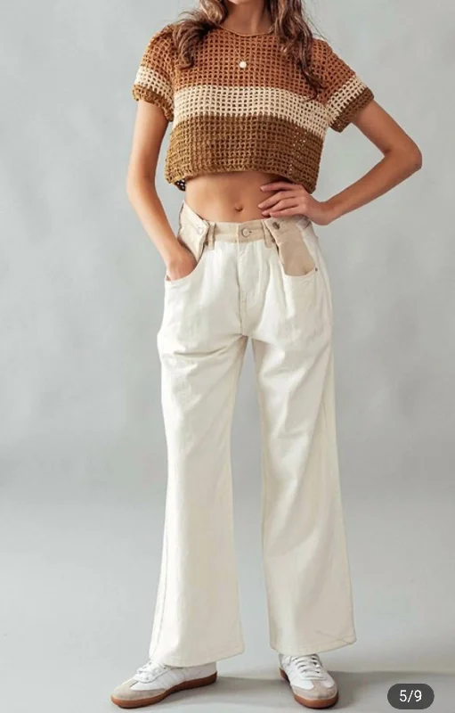 Holiday Attire Sale Buttoned Waist Baggy Pants In Cream