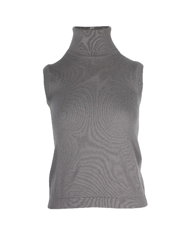 Ends Soon Hermes Sleeveless Turtleneck Top in Grey Cashmere (Top Only)