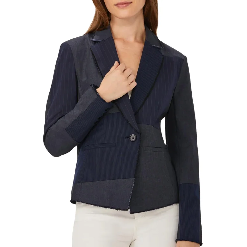 Style Versatile Women's Collection Patchwork Blazer In Navy Pinstripe