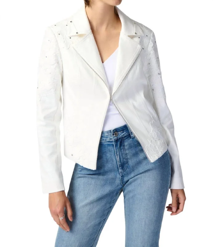 Travel Essentials Edgy Leather Jacket In Vanilla