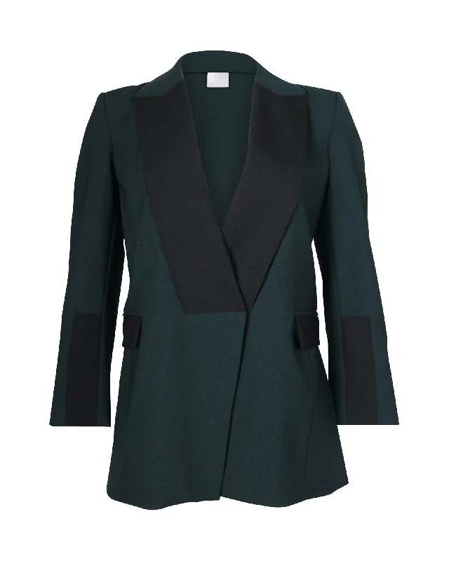 Budget Saver Dion Lee Two-Toned Blazer in Forest Green and Black Polyester
