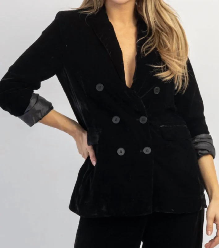 Wardrobe Upgrade Elton Velvet Peak Lapel Blazer In Black
