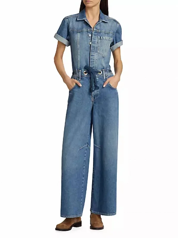 Graceful Movement Edison Wide Leg Jumpsuit In Cape Blue