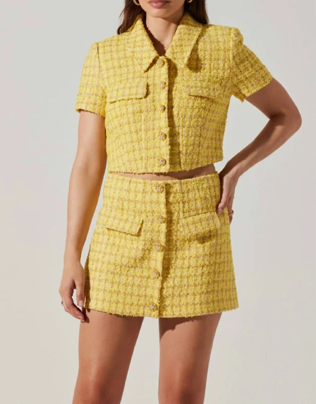 Spring Fashion Mavey Tweed Jacket In Yellow