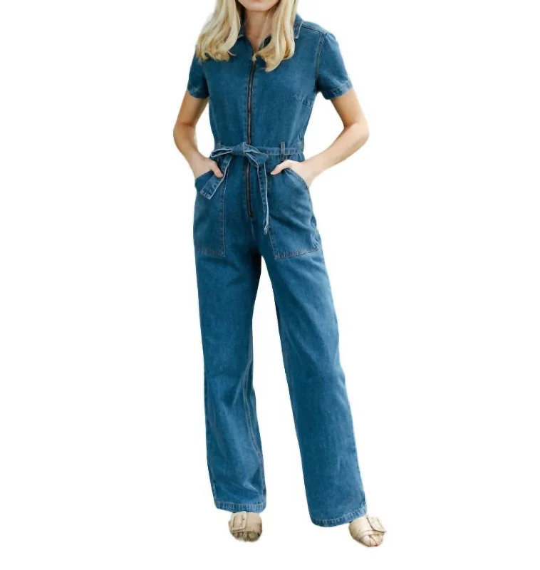 Versatile Outfits Ashton Denim Jumpsuit In Blue