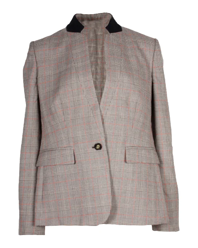 Odd Size Clearance Sale Stella McCartney Checked Stand Collar Blazer in Brown Wool