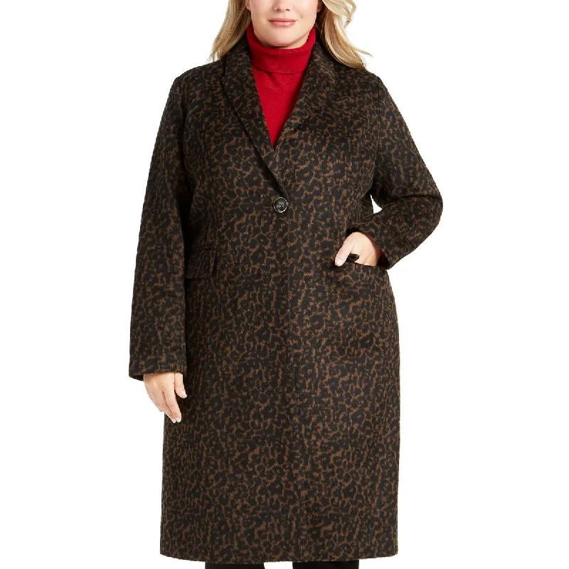 Fashion Women's Clothing Tahari Womens Plus Animal Print  Trench Coat