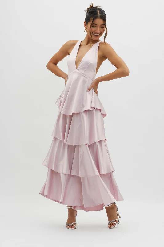 Women Wear Online Auguste Tiered Frill Strappy Back Dress Blush