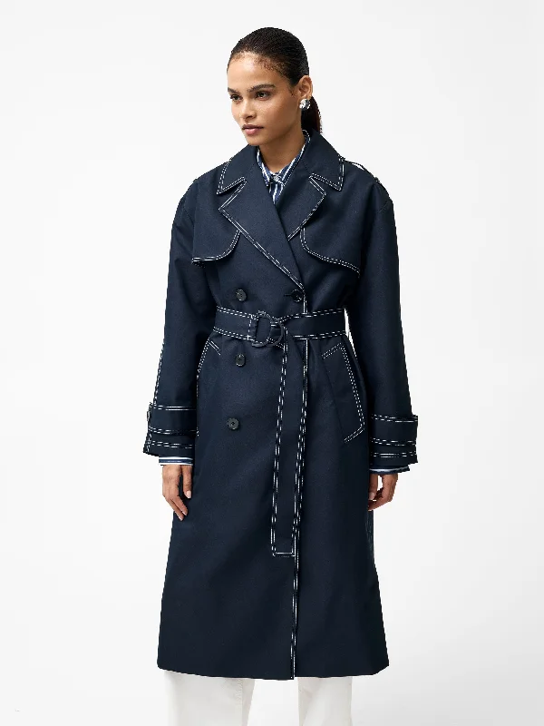 Women's Effortless Casual Outfit Afton Contrast Stitch Belted Trench Coat