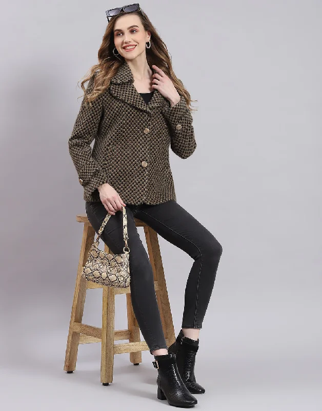 Flash Sale Or Flash Sales Women Beige Self Design Lapel Collar Full Sleeve Coat