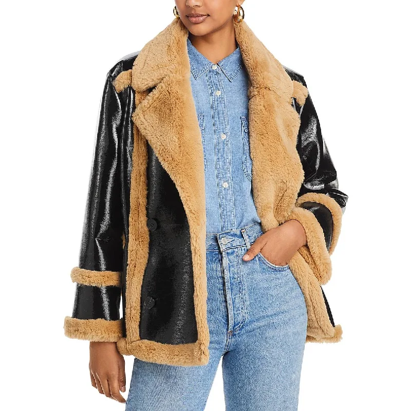 Women's Seasonal Clothes French Connection Womens Filpa Faux Shearling Trim Heavy Trucker Jacket