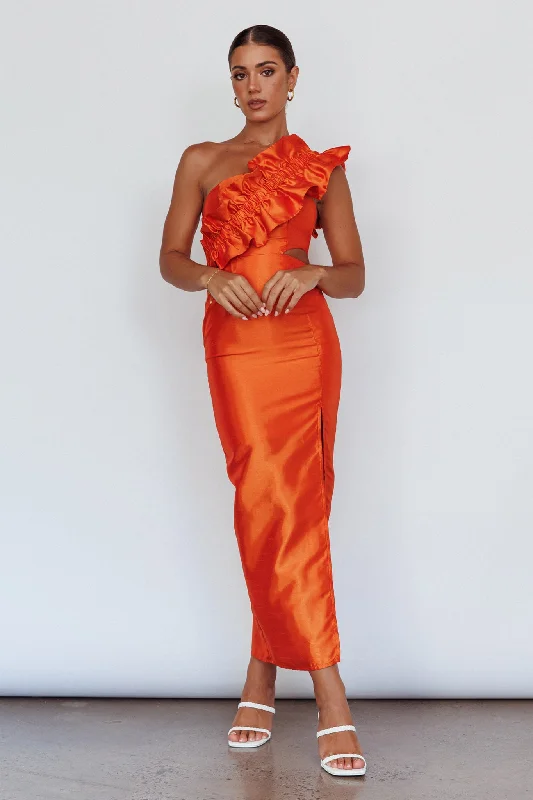 Chic Women's Clothing for Work and Travel NY Moment Wide Ruffle Shoulder Dress Orange