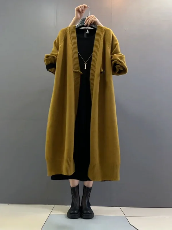 Elegant Fashion women's  autumn and winter plus size long loose knitted cardigan coat