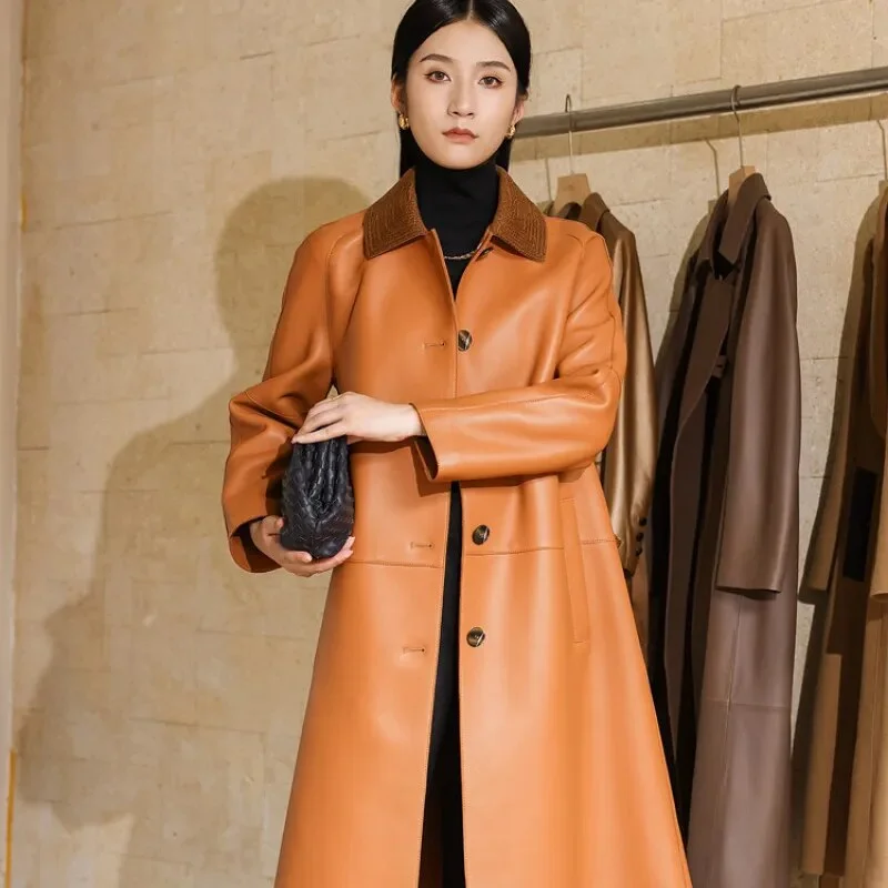Best Boutiques Online Women's Real Sheepskin Double-Sided Single-Breasted Long Trench Coat Best Boutiques Online Women's Real Sheepskin Double-Sided Single-Breasted Long Trench Coat
