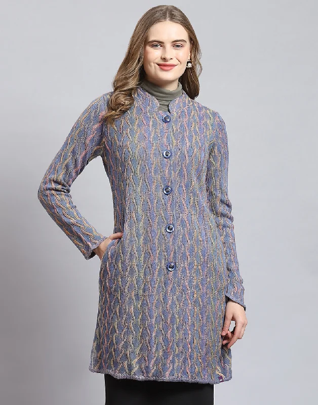 Women's Clothing Apparel Sets Women Purple Self Design Round Neck Full Sleeve Coat