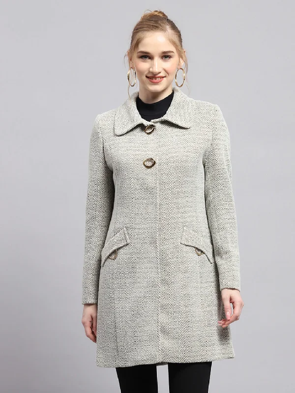 Women's Timeless Attire Women Grey Self Design Collar Full Sleeve Coat