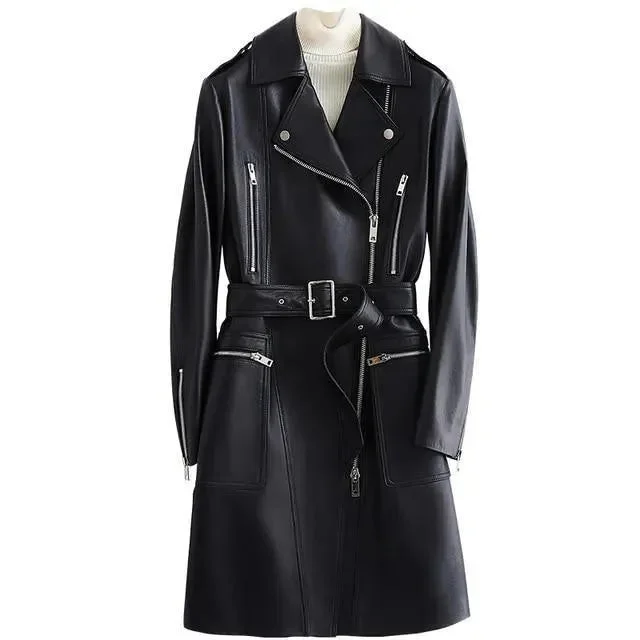 Women's Trendy Activewear Apparel NYC Leather Trench Coat for Women