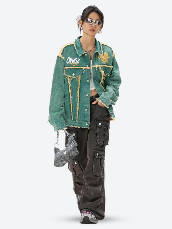 Athleisure Wear Green Denim Jacket