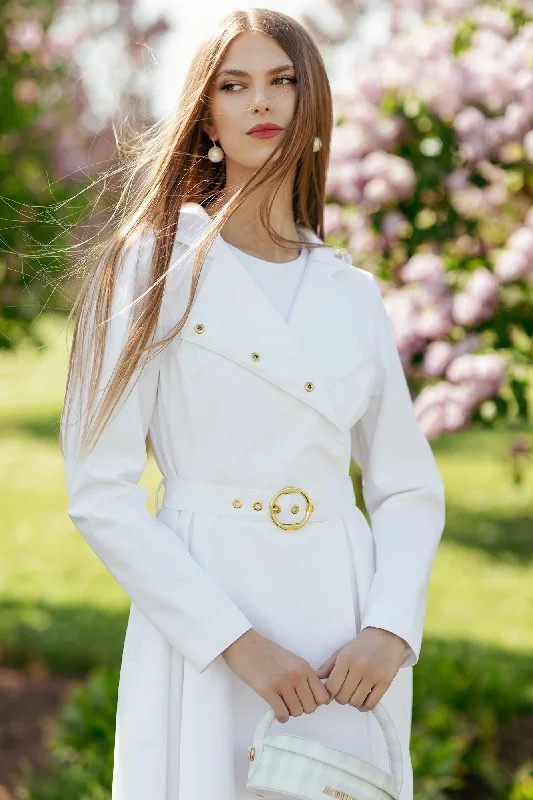 Comfortable Women's Outfits Double Breasted Trench Coat in White | 'Heavenly White'