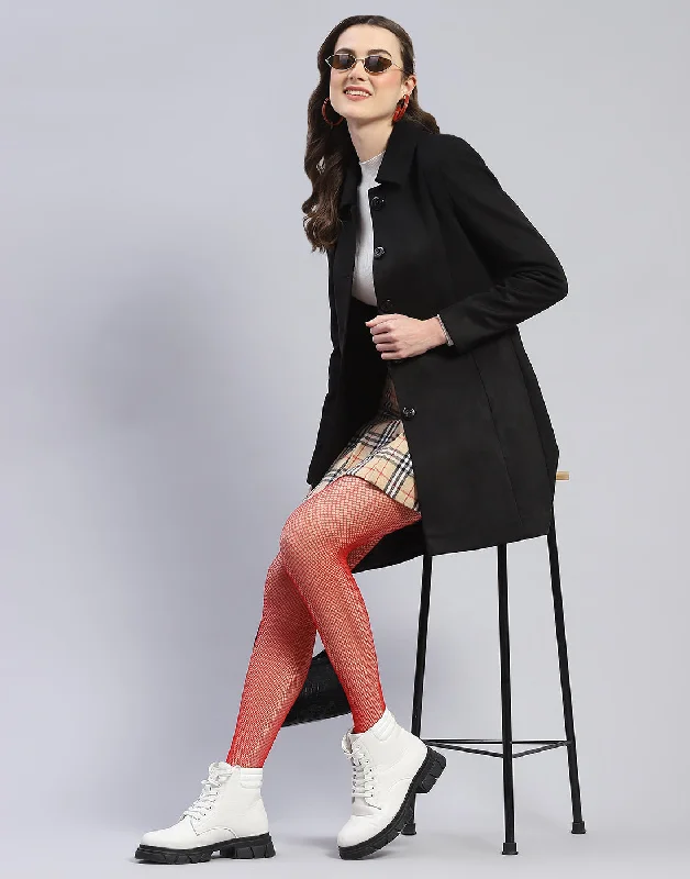 Online Boutiques Clothing Women Black Solid Collar Full Sleeve Coat