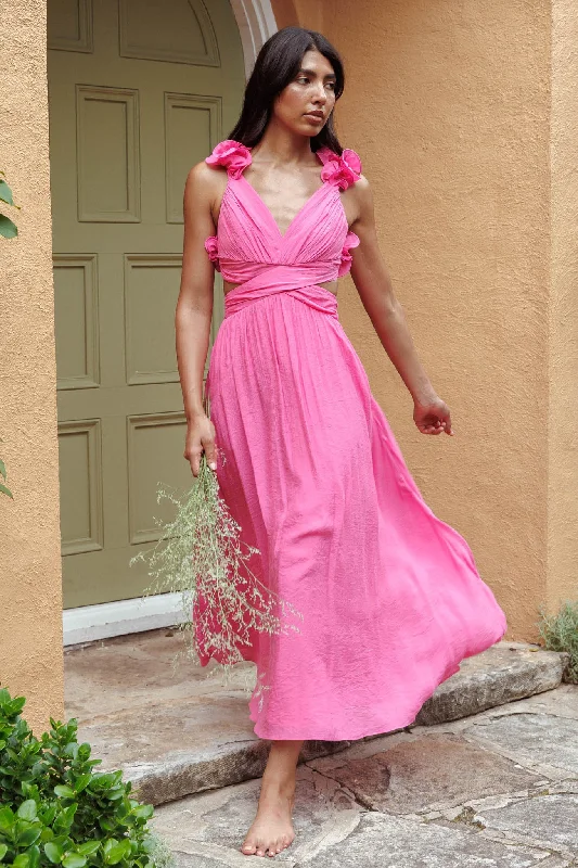 Luxury Women's Clothing Madara Laced Back Ruffle Dress Hot Pink