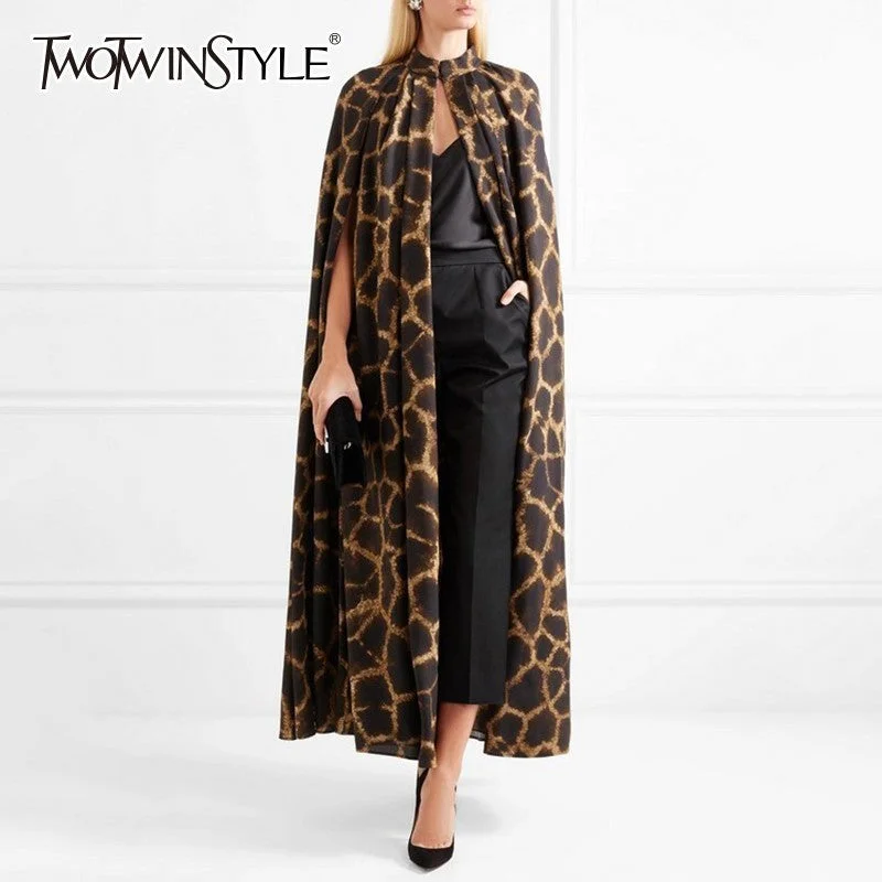 Casual Fashion for Women TWOTWINSTYLE Female Cardigan Coat O Neck Cloak Sleeve Print Leopard Maxi Cloaks For Women 2019 Autumn Vintage Fashion Tide Casual Fashion for Women TWOTWINSTYLE Female Cardigan Coat O Neck Cloak Sleeve Print Leopard Maxi Cloaks For Women 2019 Autumn Vintage Fashion Tide