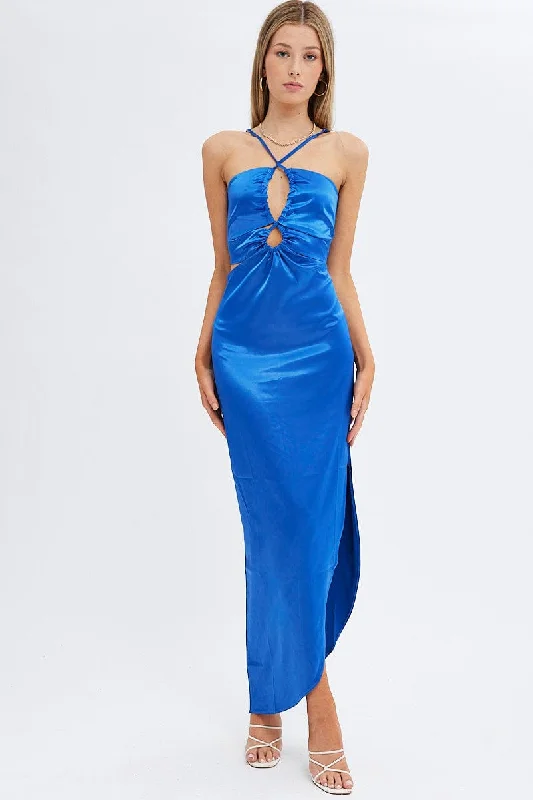 Special Offers, Don't Miss Blue Maxi Dress Side Slip