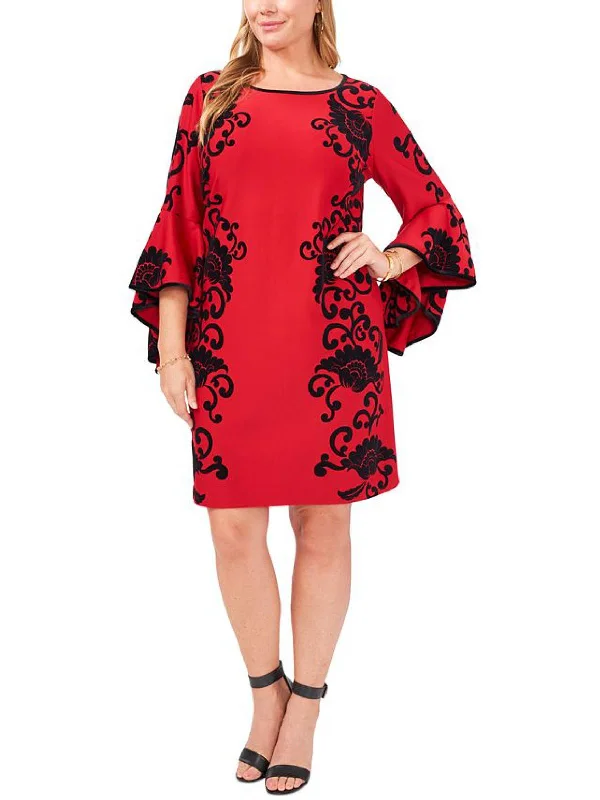 Stupidly Low Prices Plus Womens Velvet Trim Mini Sheath Dress
