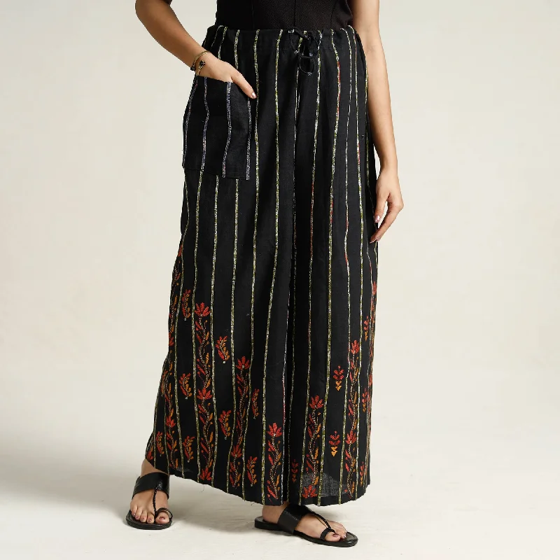 Holiday Attire Sale Black - Bengal Khesh Weaving Kantha Embroidery Cotton Palazzo 14