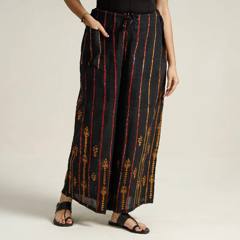 Flash Sale Fever Black - Bengal Khesh Weaving Kantha Embroidery Cotton Palazzo 16