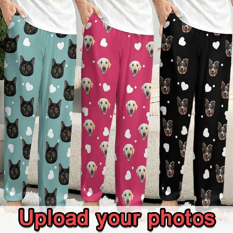 Today Only 【Flash Sale】Custom Face Love Heart Slumber Party Unisex Long Pajama Pants Best Christmas Gifts for Pet Lovers