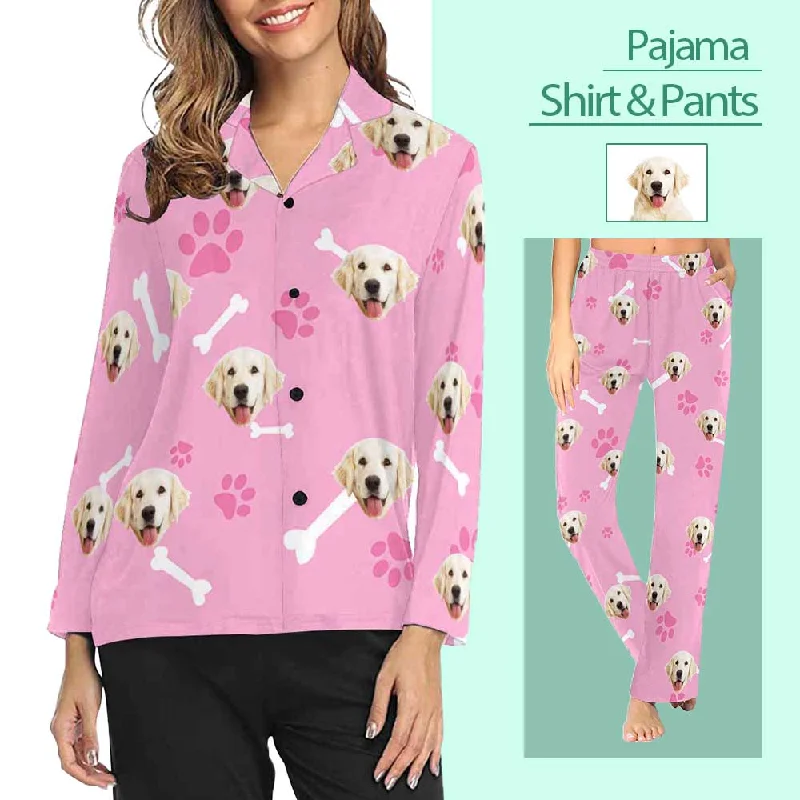 Weekend Exclusive Custom Photo My Pet Dog Sleepwear Personalized Women's Slumber Party Long Pajama Shirt&Pants